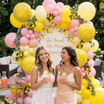 Pink Lemonade Party Decorations - Pink and Yellow Balloon Arch Kit with Lemon Foil Balloons and Banner for Lemon Baby Shower Summer Birthday Bridal Shower Party Decor