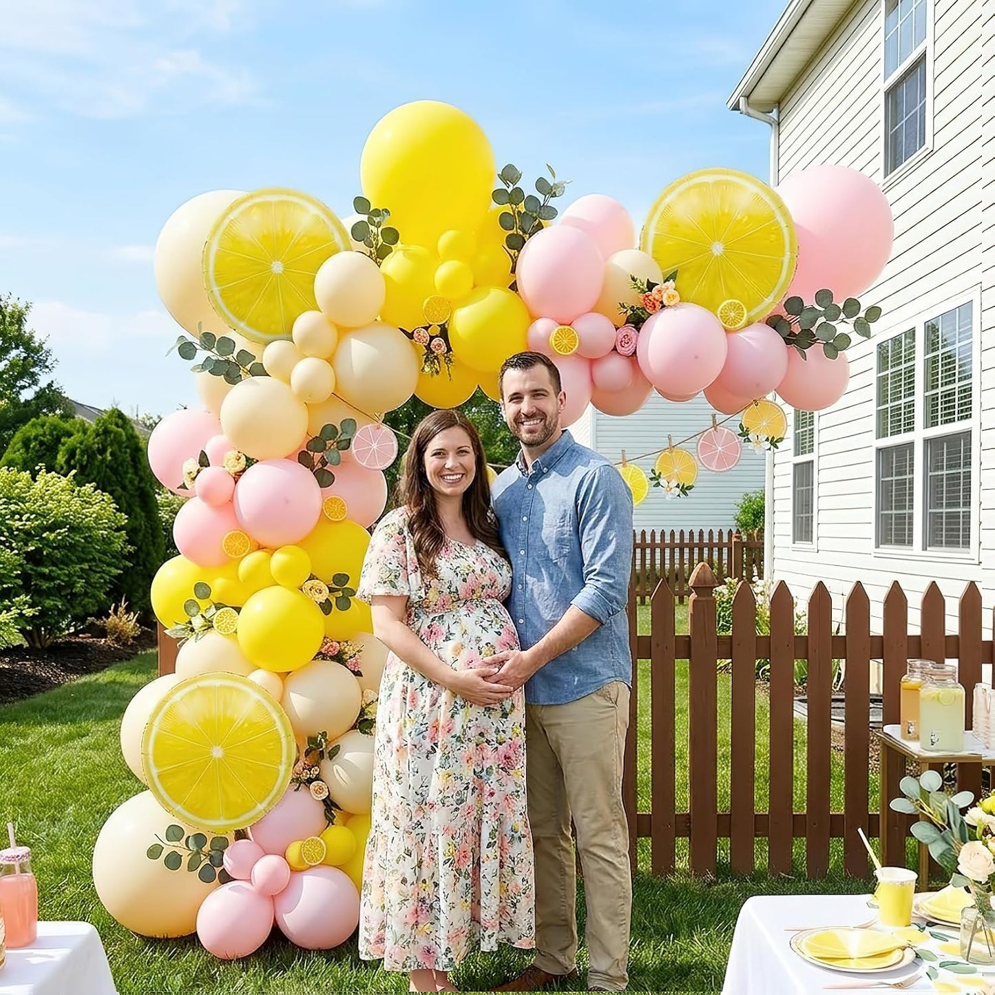Pink Lemonade Party Decorations - Pink and Yellow Balloon Arch Kit with Lemon Foil Balloons and Banner for Lemon Baby Shower Summer Birthday Bridal Shower Party Decor