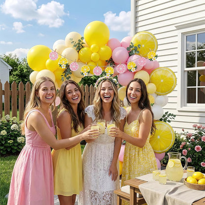 Pink Lemonade Party Decorations - Pink and Yellow Balloon Arch Kit with Lemon Foil Balloons and Banner for Lemon Baby Shower Summer Birthday Bridal Shower Party Decor