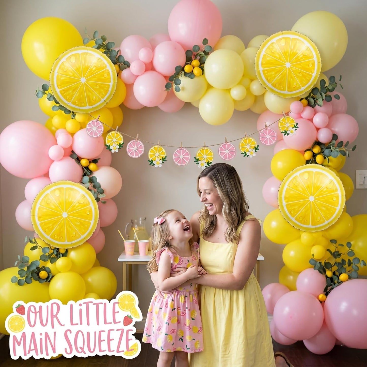 Pink Lemonade Party Decorations - Pink and Yellow Balloon Arch Kit with Lemon Foil Balloons and Banner for Lemon Baby Shower Summer Birthday Bridal Shower Party Decor