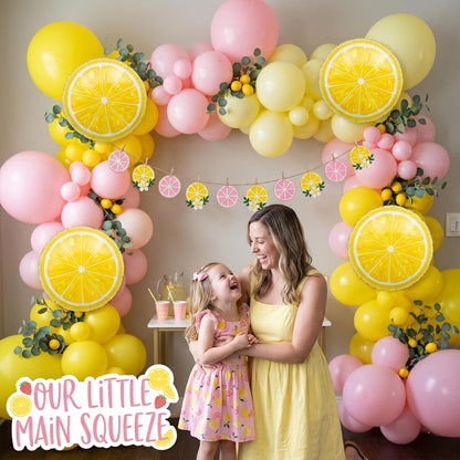 Pink Lemonade Party Decorations - Pink and Yellow Balloon Arch Kit with Lemon Foil Balloons and Banner for Lemon Baby Shower Summer Birthday Bridal Shower Party Decor