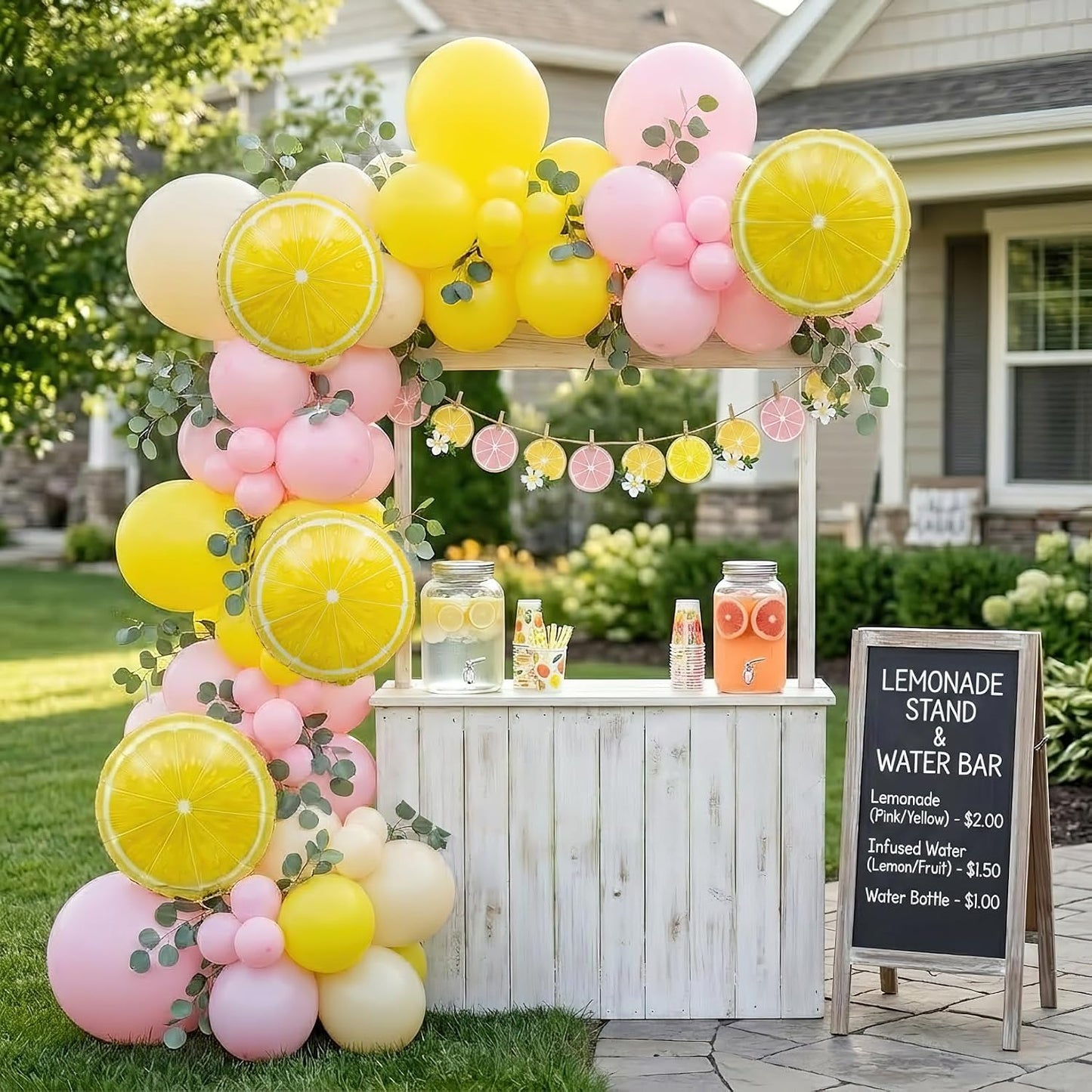 Pink Lemonade Party Decorations - Pink and Yellow Balloon Arch Kit with Lemon Foil Balloons and Banner for Lemon Baby Shower Summer Birthday Bridal Shower Party Decor