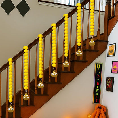 12 Pcs Marigold Garland 2.6 ft Long Strands Artificial Marigold Flowers Garland with Pendant Flower String Indian Diwali Decorations for Pooja Indian Wedding Dia De Los Muertos(Yellow)