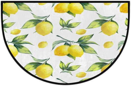 Bathroom Rugs Lemon Leaves Half Round Door Mat, Fruit Pattern Non-Slip Half Circle Area Rug Doormat Washable Half Moon Rug Indoor Entrance Doormat for Kitchen Bedroom Home Decor 18x30 Inch