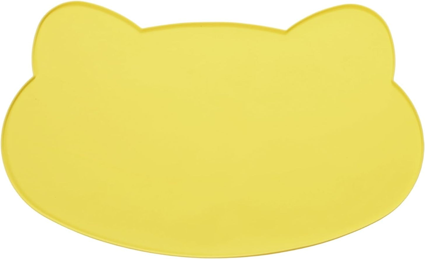Cat Food Mat, 17x10 Inch Silicone Pet Feeding Mat Non-Slip Cat Shaped Waterproof Dog Water Bowl Tray Raised Edge Protects Floors (Yellow), Intended for Pets Bowl/Fountain