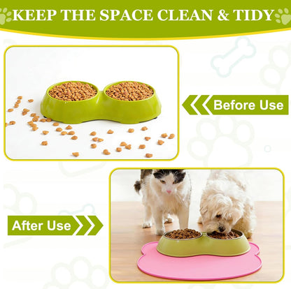 Cat Food Mat, 17x10 Inch Silicone Pet Feeding Mat Non-Slip Cat Shaped Waterproof Dog Water Bowl Tray Raised Edge Protects Floors (Yellow), Intended for Pets Bowl/Fountain