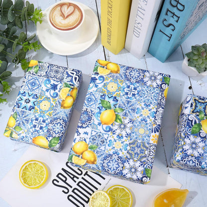 60 Sheets Capri Lemon Tissue Paper Blue Tiles Yellow Lemons Wrapping Paper for Summer Amalfi Coast Party Decorations DIY Crafts Supplies, 14 x 20 Inch
