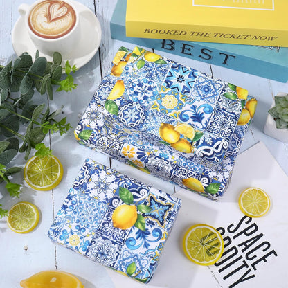 60 Sheets Capri Lemon Tissue Paper Blue Tiles Yellow Lemons Wrapping Paper for Summer Amalfi Coast Party Decorations DIY Crafts Supplies, 14 x 20 Inch
