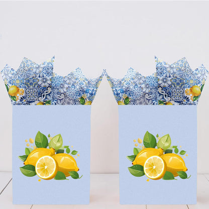 60 Sheets Capri Lemon Tissue Paper Blue Tiles Yellow Lemons Wrapping Paper for Summer Amalfi Coast Party Decorations DIY Crafts Supplies, 14 x 20 Inch