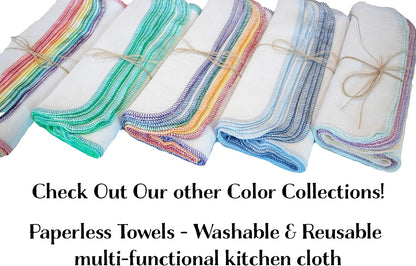 Spring Collection Reusable Paperless Towels - One Dozen washable reusable paper towels for kitchen (Lemon Bright White)