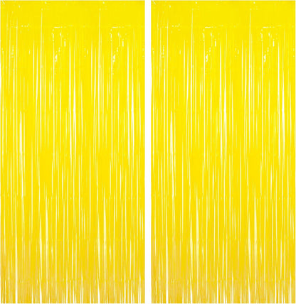 Fringe Curtain Backdrop | 2PCS | Pastel Yellow Party Decorations | 3.2x8.2ft Foil Curtains Streamers for Construction/Luau/Truck/Easter/Boy/Birthday/Lemon/Pineapples/Bee/Banana Decorations