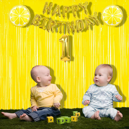 Fringe Curtain Backdrop | 2PCS | Pastel Yellow Party Decorations | 3.2x8.2ft Foil Curtains Streamers for Construction/Luau/Truck/Easter/Boy/Birthday/Lemon/Pineapples/Bee/Banana Decorations
