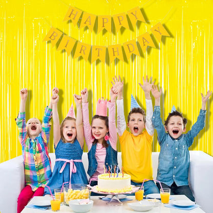 Fringe Curtain Backdrop | 2PCS | Pastel Yellow Party Decorations | 3.2x8.2ft Foil Curtains Streamers for Construction/Luau/Truck/Easter/Boy/Birthday/Lemon/Pineapples/Bee/Banana Decorations