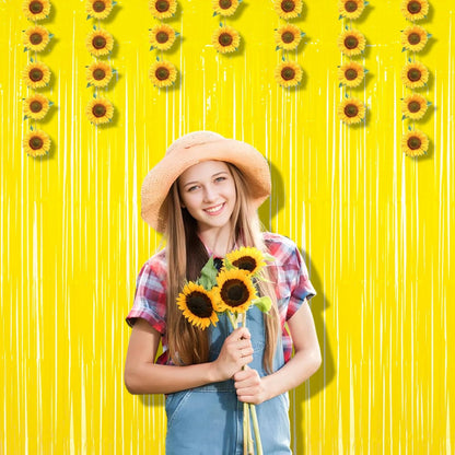 Fringe Curtain Backdrop | 2PCS | Pastel Yellow Party Decorations | 3.2x8.2ft Foil Curtains Streamers for Construction/Luau/Truck/Easter/Boy/Birthday/Lemon/Pineapples/Bee/Banana Decorations