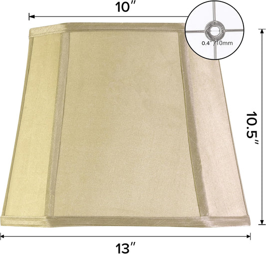 1 Pc Square Lamp Shade Medium,10"×13"D×10.5"H,Empire Shade Polyester | 0.41" Spider,For Table Lamps,Floor Lamp,Living Room Decor,Cut Corner Gold Yellow Faux Silk,Vintage,Replac Fold Easy Assembly