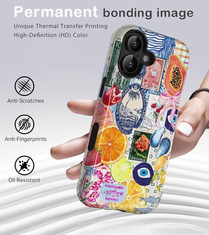 for iPhone 16 Case Summer Fruit Lemon Collage Phone Case | Aesthetic Summer Phone Case Cute Fruit Lemon European Collage Women, Scratch Resistant Shockproof Protective Girly Case