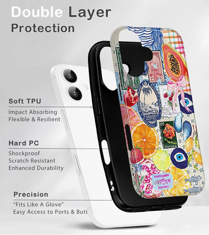 for iPhone 16 Case Summer Fruit Lemon Collage Phone Case | Aesthetic Summer Phone Case Cute Fruit Lemon European Collage Women, Scratch Resistant Shockproof Protective Girly Case