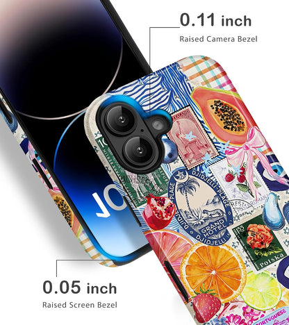 for iPhone 16 Case Summer Fruit Lemon Collage Phone Case | Aesthetic Summer Phone Case Cute Fruit Lemon European Collage Women, Scratch Resistant Shockproof Protective Girly Case
