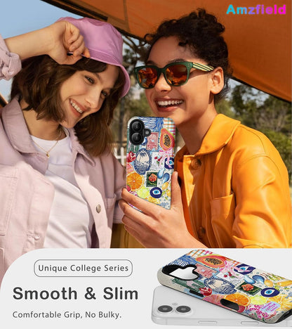 for iPhone 16 Case Summer Fruit Lemon Collage Phone Case | Aesthetic Summer Phone Case Cute Fruit Lemon European Collage Women, Scratch Resistant Shockproof Protective Girly Case