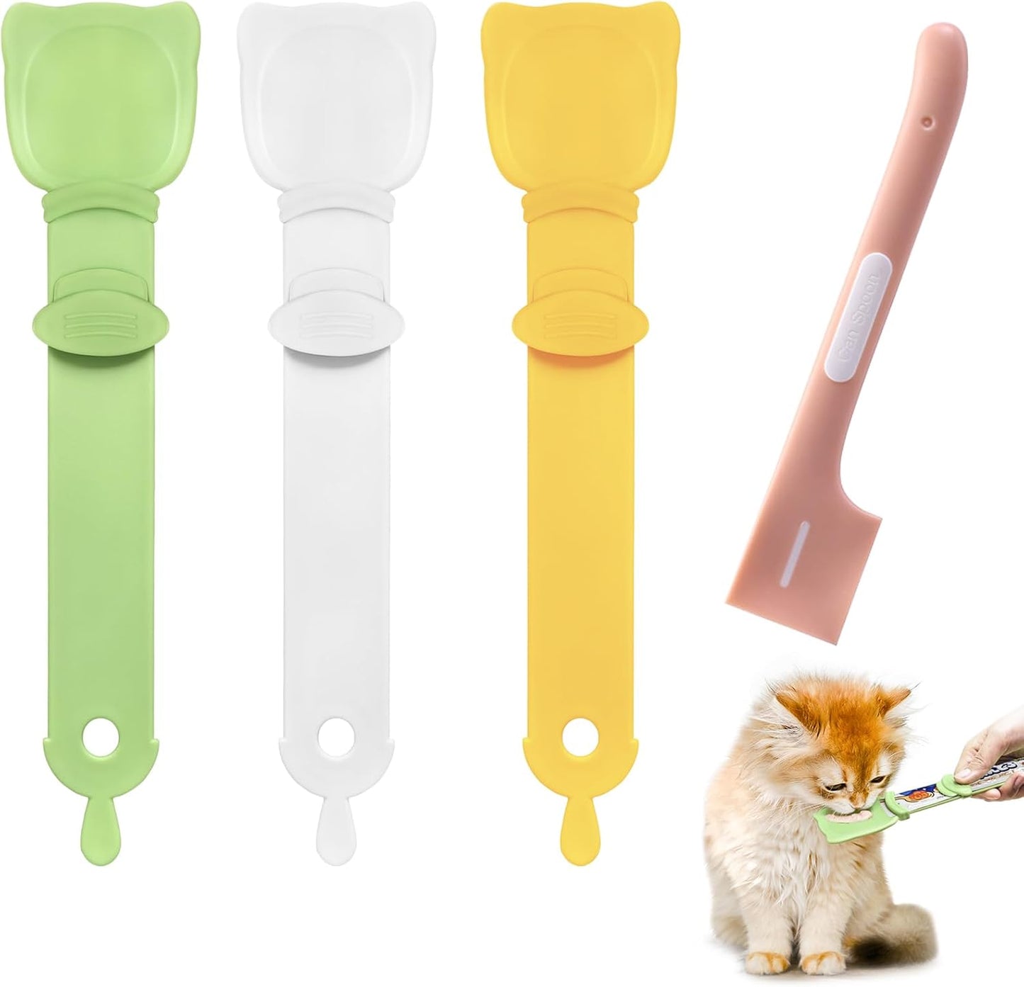 4 Pcs Cat Strip Feeders Spoon,Cute Cats Treat Squeeze Spoons Pet Food Mixing Spoon Multifunctional Lickable Treat Feeding Dispenser for Cat Liquid Snack and Wet Food(Green&White&Yellow)