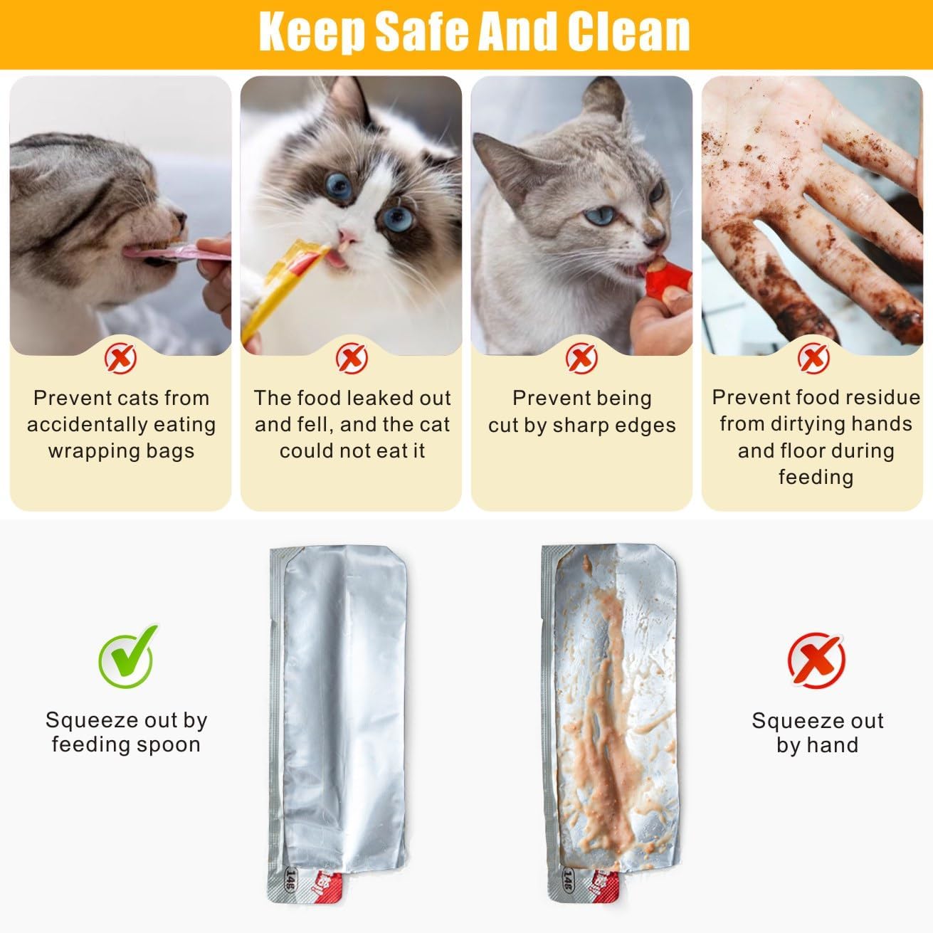4 Pcs Cat Strip Feeders Spoon,Cute Cats Treat Squeeze Spoons Pet Food Mixing Spoon Multifunctional Lickable Treat Feeding Dispenser for Cat Liquid Snack and Wet Food(Green&White&Yellow)
