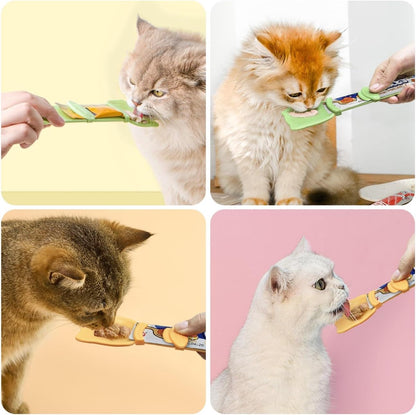 4 Pcs Cat Strip Feeders Spoon,Cute Cats Treat Squeeze Spoons Pet Food Mixing Spoon Multifunctional Lickable Treat Feeding Dispenser for Cat Liquid Snack and Wet Food(Green&White&Yellow)