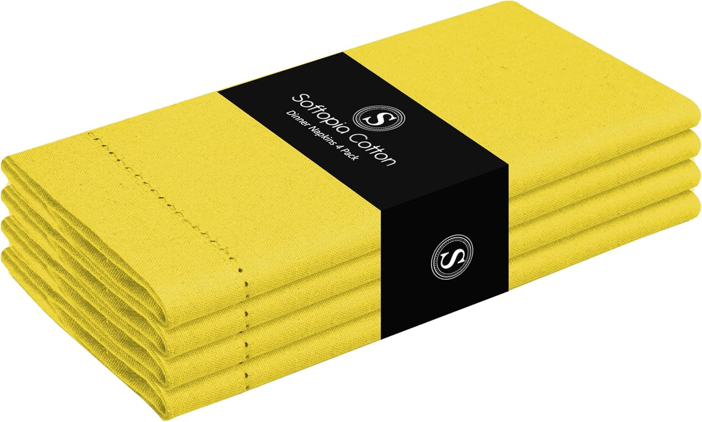 Lemon Yellow Cloth Dinner Napkins Set of 4, 18"x18", 100% Cotton Hemstitched Mitered Corner Napkin, Soft, Reusable, Washable Decorative Table Linen for Spring, Easter, Dining, Buffet