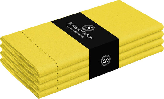 Lemon Yellow Cloth Dinner Napkins Set of 4, 18"x18", 100% Cotton Hemstitched Mitered Corner Napkin, Soft, Reusable, Washable Decorative Table Linen for Spring, Easter, Dining, Buffet