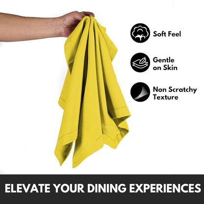 Lemon Yellow Cloth Dinner Napkins Set of 4, 18"x18", 100% Cotton Hemstitched Mitered Corner Napkin, Soft, Reusable, Washable Decorative Table Linen for Spring, Easter, Dining, Buffet