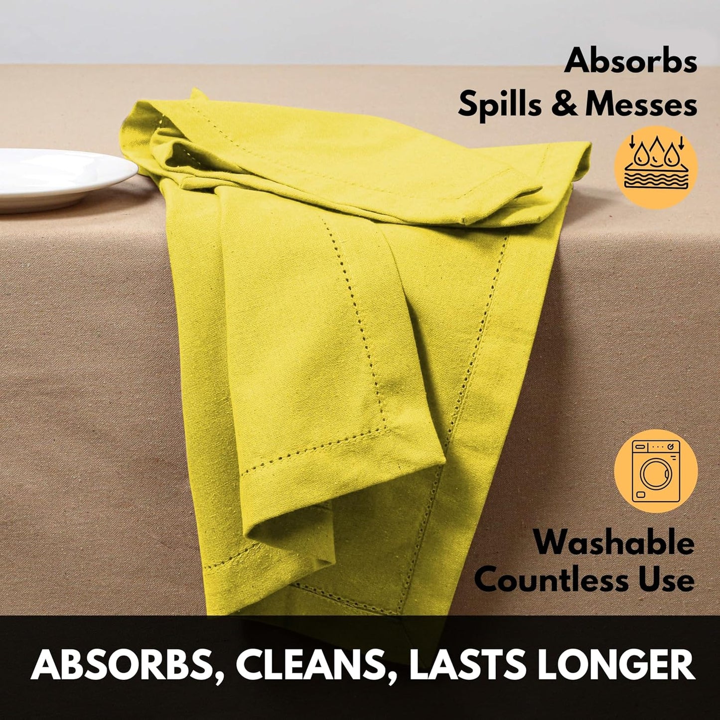 Lemon Yellow Cloth Dinner Napkins Set of 4, 18"x18", 100% Cotton Hemstitched Mitered Corner Napkin, Soft, Reusable, Washable Decorative Table Linen for Spring, Easter, Dining, Buffet