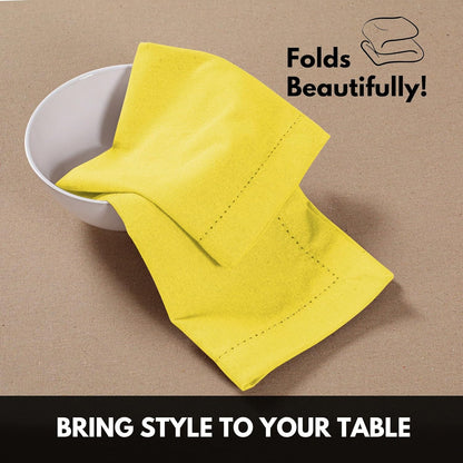 Lemon Yellow Cloth Dinner Napkins Set of 4, 18"x18", 100% Cotton Hemstitched Mitered Corner Napkin, Soft, Reusable, Washable Decorative Table Linen for Spring, Easter, Dining, Buffet