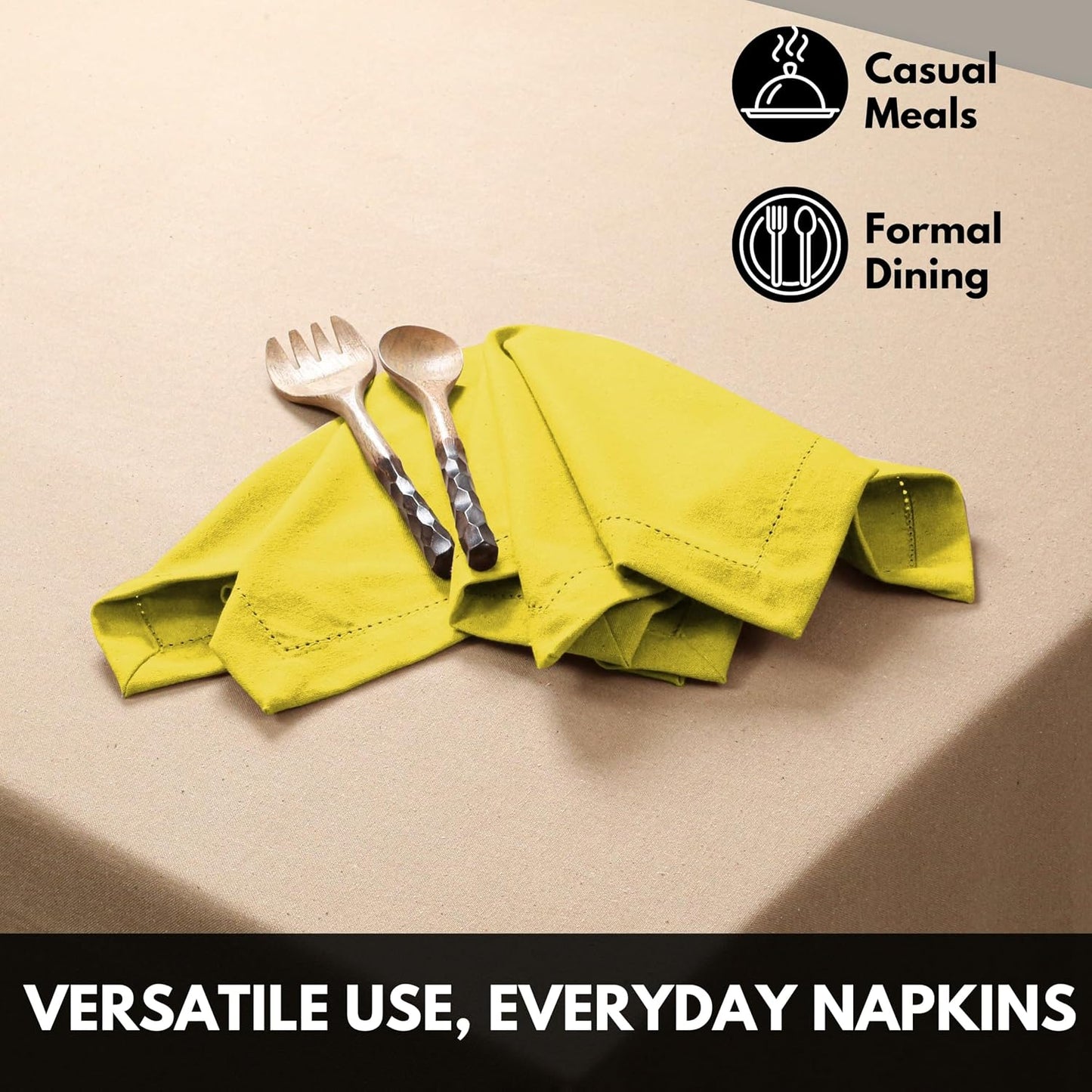 Lemon Yellow Cloth Dinner Napkins Set of 4, 18"x18", 100% Cotton Hemstitched Mitered Corner Napkin, Soft, Reusable, Washable Decorative Table Linen for Spring, Easter, Dining, Buffet