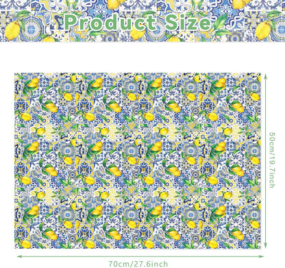 100 Sheets Lemon Theme Wrapping Paper, Gift Wrap Tissue Paper, Blue and White Porcelain Design Lemon Pattern Handmade Art Wedding Birthday Party Arts Crafts DIY,13.8 x 19.7 inches