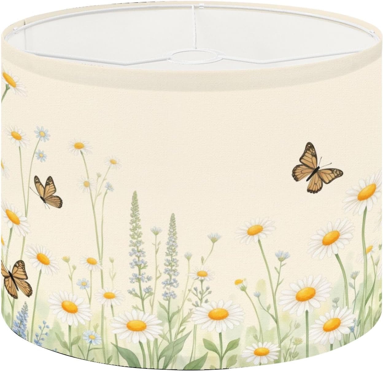 Drum Lamp Shade Daisy Butterfly Yellow Modern Daisies Yellow Centers Delicate Green Lampshade for Table Lamps Floor Lamps Pendant Light 13"x13"x10" Replacement Linen Large Lamp Shade Easy Assembly