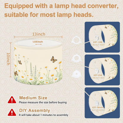 Drum Lamp Shade Daisy Butterfly Yellow Modern Daisies Yellow Centers Delicate Green Lampshade for Table Lamps Floor Lamps Pendant Light 13"x13"x10" Replacement Linen Large Lamp Shade Easy Assembly