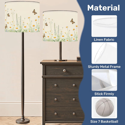 Drum Lamp Shade Daisy Butterfly Yellow Modern Daisies Yellow Centers Delicate Green Lampshade for Table Lamps Floor Lamps Pendant Light 13"x13"x10" Replacement Linen Large Lamp Shade Easy Assembly