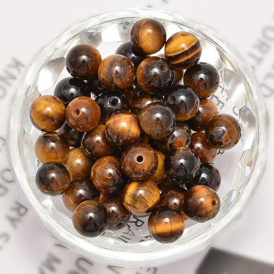 100pcs Original Natural Stone Beads Gemstone Round Loose Beads 6mm 8mm 10mm (Yellow Tiger's Eye, 6mm 100Beads)
