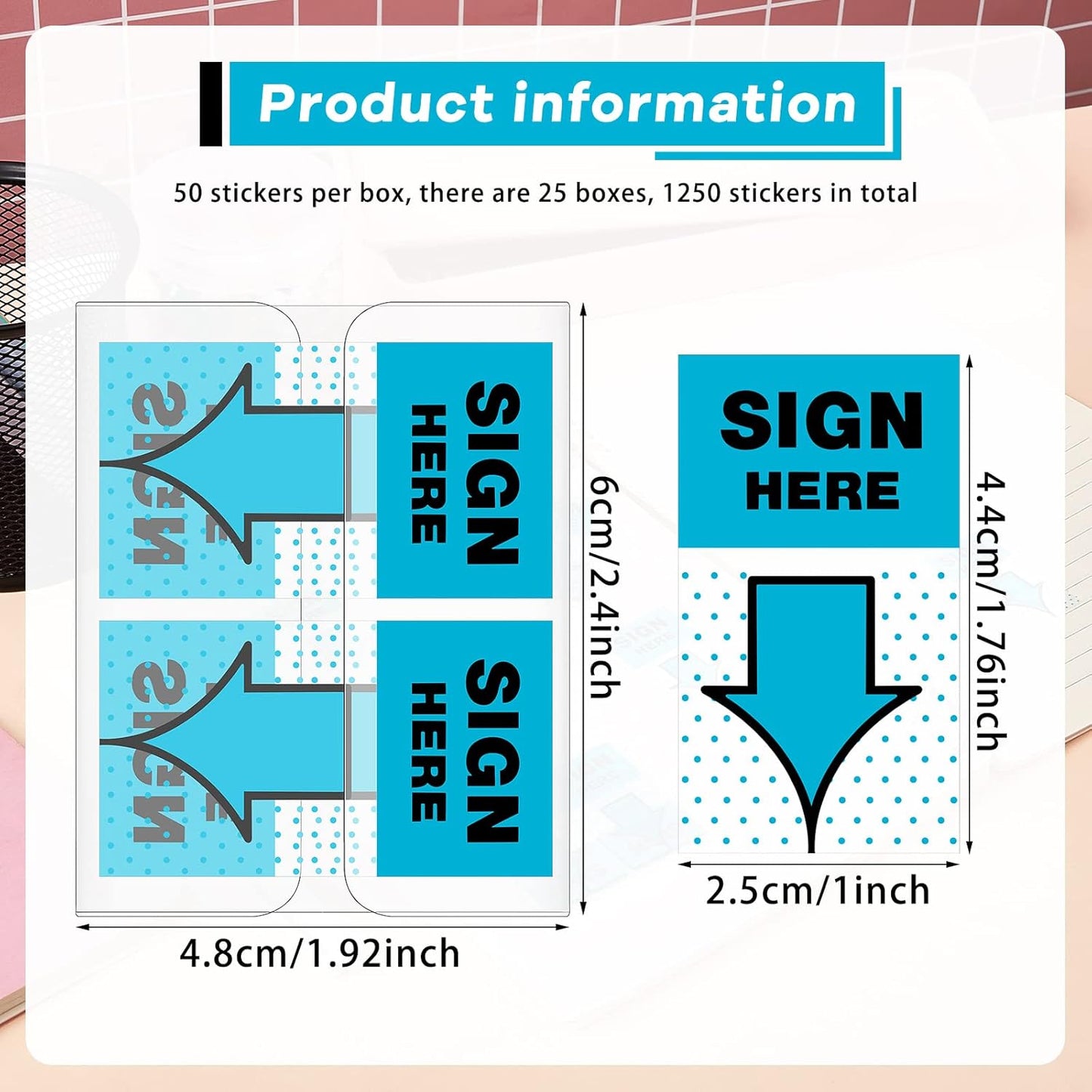 48 Pack/ 2400 Pcs Sign Here Tabs 1 Inch Sign Here Stickers Date Post Tabs Flags Stickers with Dispenser Arrow Flags Easy to Post for School Office Book Annotation Kit Supplies, Yellow