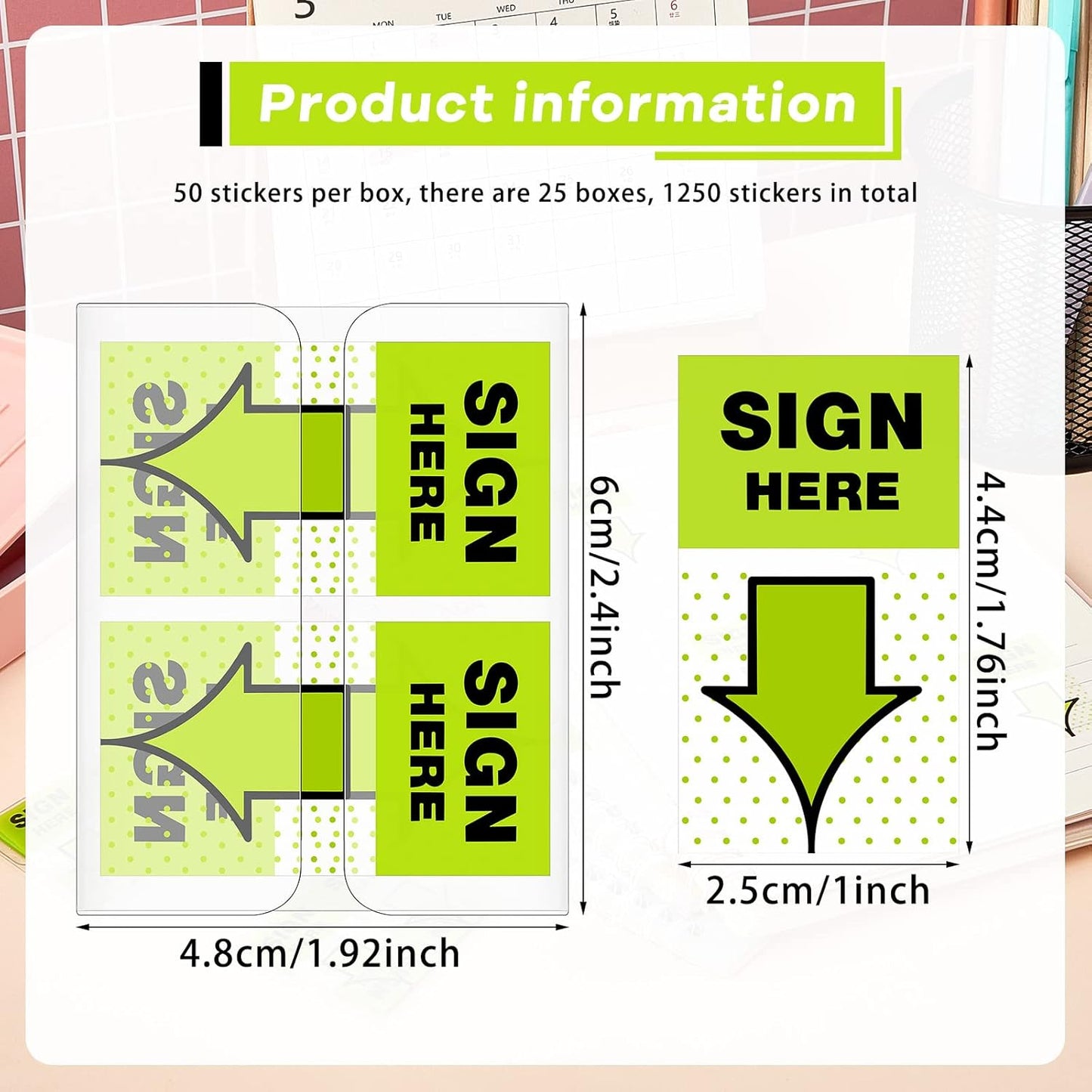 48 Pack/ 2400 Pcs Sign Here Tabs 1 Inch Sign Here Stickers Date Post Tabs Flags Stickers with Dispenser Arrow Flags Easy to Post for School Office Book Annotation Kit Supplies, Yellow