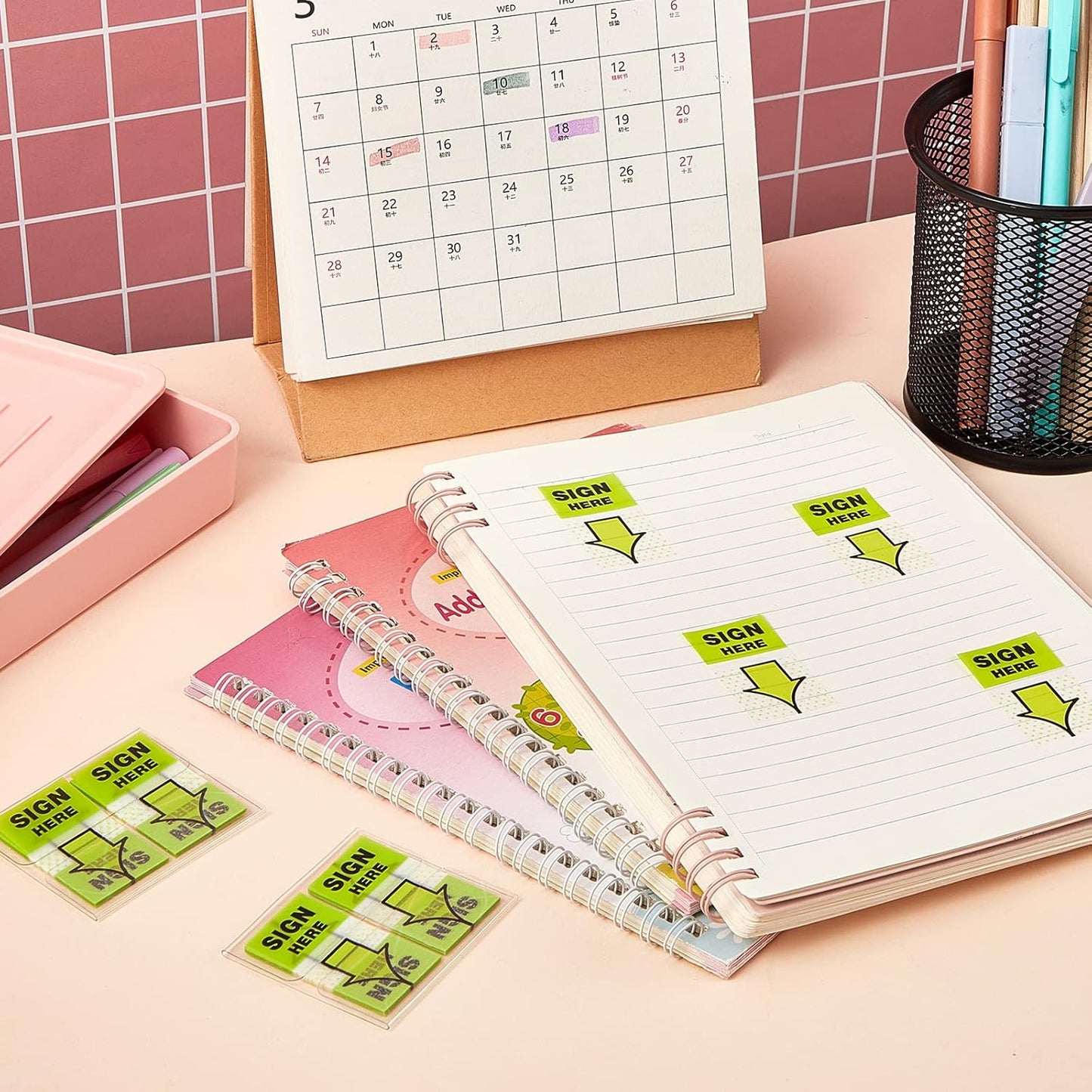 48 Pack/ 2400 Pcs Sign Here Tabs 1 Inch Sign Here Stickers Date Post Tabs Flags Stickers with Dispenser Arrow Flags Easy to Post for School Office Book Annotation Kit Supplies, Yellow