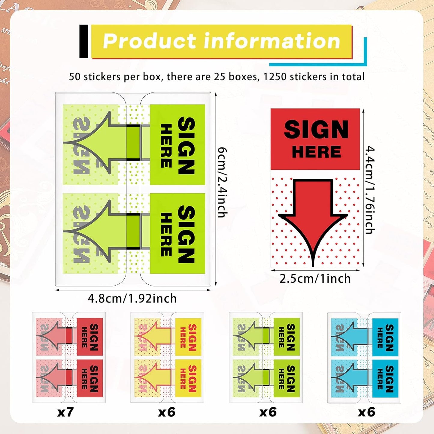 48 Pack/ 2400 Pcs Sign Here Tabs 1 Inch Sign Here Stickers Date Post Tabs Flags Stickers with Dispenser Arrow Flags Easy to Post for School Office Book Annotation Kit Supplies, Yellow