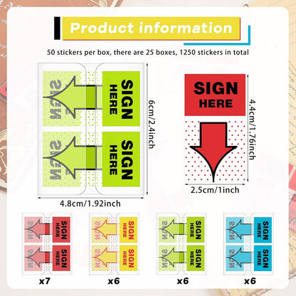 48 Pack/ 2400 Pcs Sign Here Tabs 1 Inch Sign Here Stickers Date Post Tabs Flags Stickers with Dispenser Arrow Flags Easy to Post for School Office Book Annotation Kit Supplies, Yellow