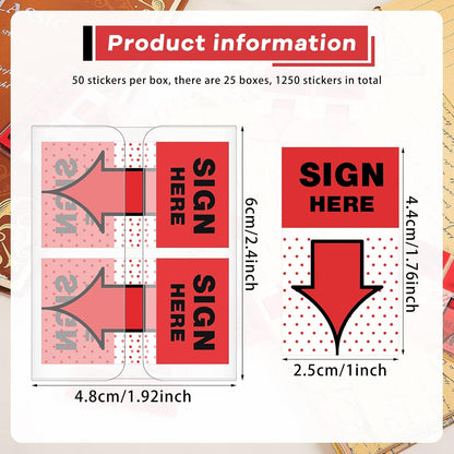 48 Pack/ 2400 Pcs Sign Here Tabs 1 Inch Sign Here Stickers Date Post Tabs Flags Stickers with Dispenser Arrow Flags Easy to Post for School Office Book Annotation Kit Supplies, Yellow