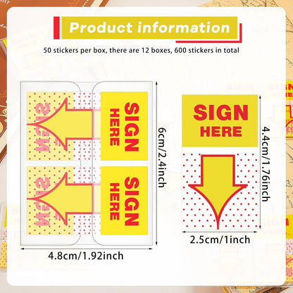 48 Pack/ 2400 Pcs Sign Here Tabs 1 Inch Sign Here Stickers Date Post Tabs Flags Stickers with Dispenser Arrow Flags Easy to Post for School Office Book Annotation Kit Supplies, Yellow