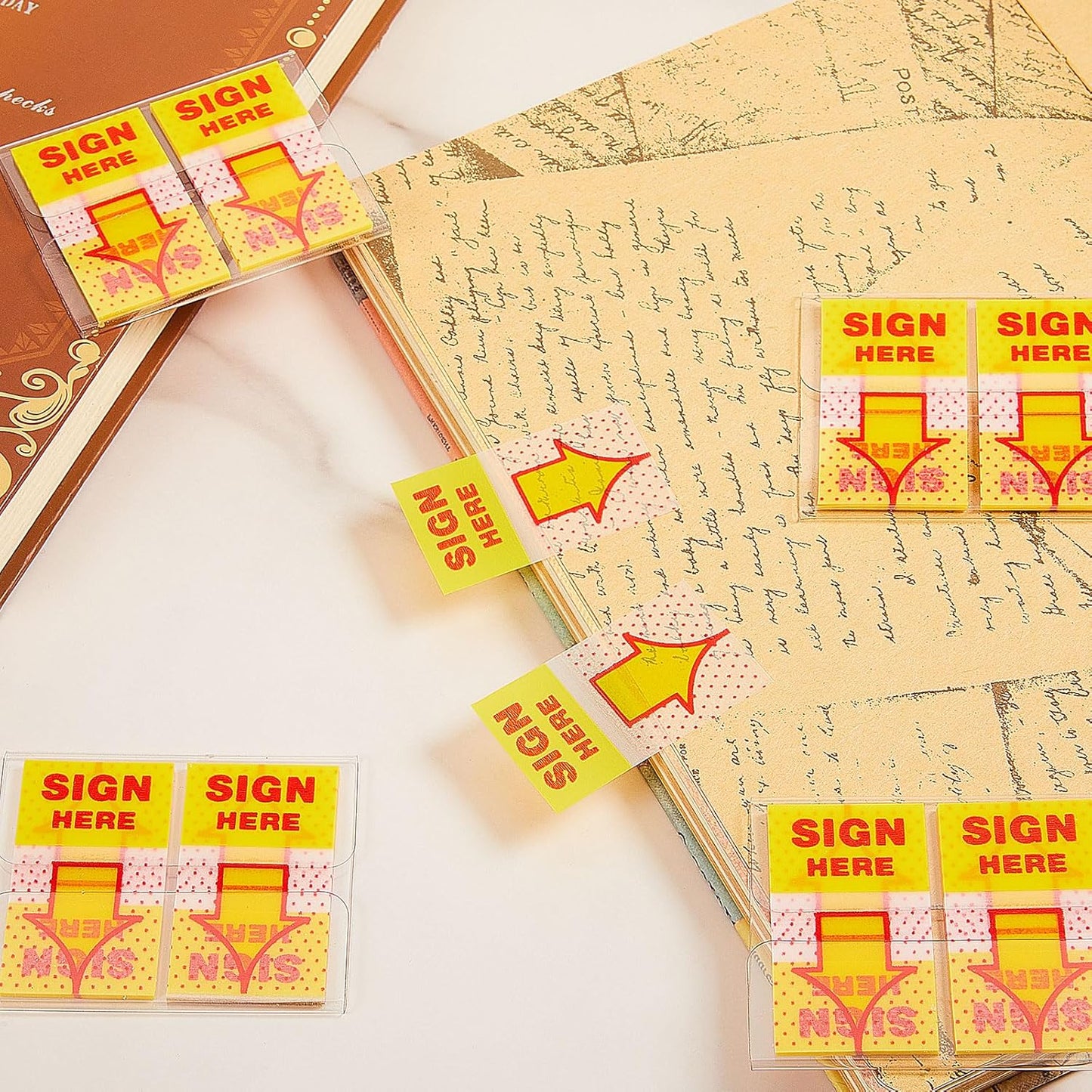 48 Pack/ 2400 Pcs Sign Here Tabs 1 Inch Sign Here Stickers Date Post Tabs Flags Stickers with Dispenser Arrow Flags Easy to Post for School Office Book Annotation Kit Supplies, Yellow
