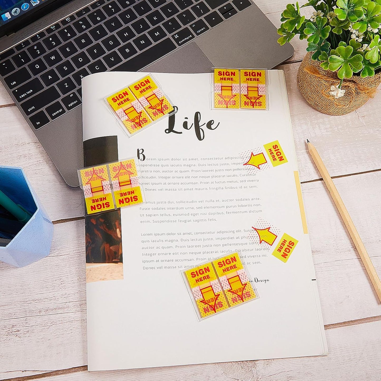 48 Pack/ 2400 Pcs Sign Here Tabs 1 Inch Sign Here Stickers Date Post Tabs Flags Stickers with Dispenser Arrow Flags Easy to Post for School Office Book Annotation Kit Supplies, Yellow