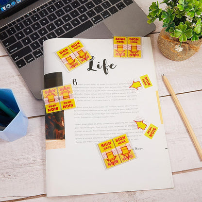 48 Pack/ 2400 Pcs Sign Here Tabs 1 Inch Sign Here Stickers Date Post Tabs Flags Stickers with Dispenser Arrow Flags Easy to Post for School Office Book Annotation Kit Supplies, Yellow