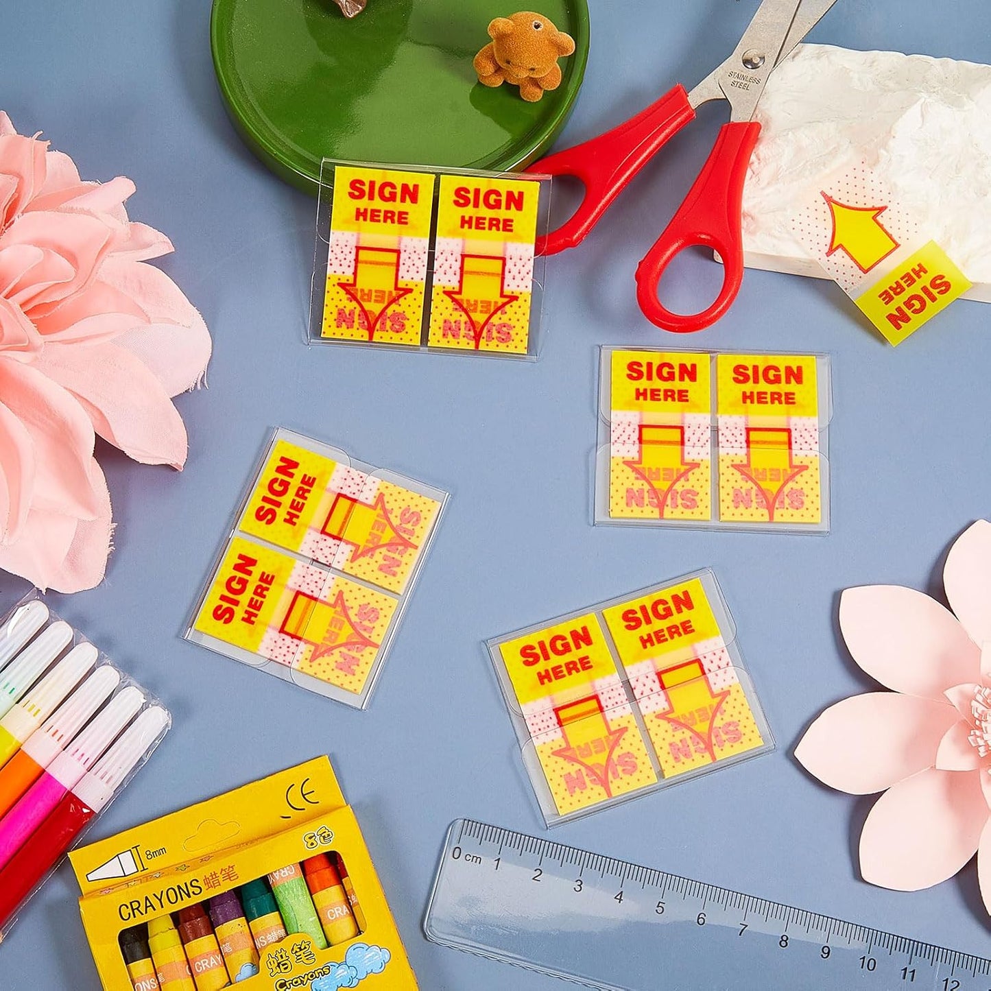 48 Pack/ 2400 Pcs Sign Here Tabs 1 Inch Sign Here Stickers Date Post Tabs Flags Stickers with Dispenser Arrow Flags Easy to Post for School Office Book Annotation Kit Supplies, Yellow