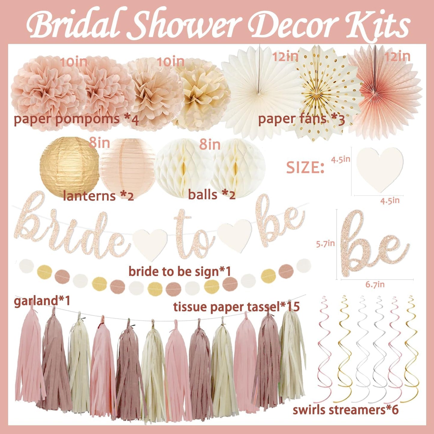 Champagne-Gold Beige Fall Boho Bachelorette Party Decorations - Bride To Be Banner, Peach White Paper Lanterns, Streamers, Tissue Pom Poms, Blush Beige Boho Paper Tassel, Rustic Backdrop Decor