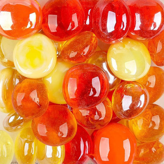 Flat Glass Marbles, Red&Yellow, 32-37PCS, 200G (0.45LB), Crystal Clear, Multi-Color, Versatile for DIY Crafts & Home Decor